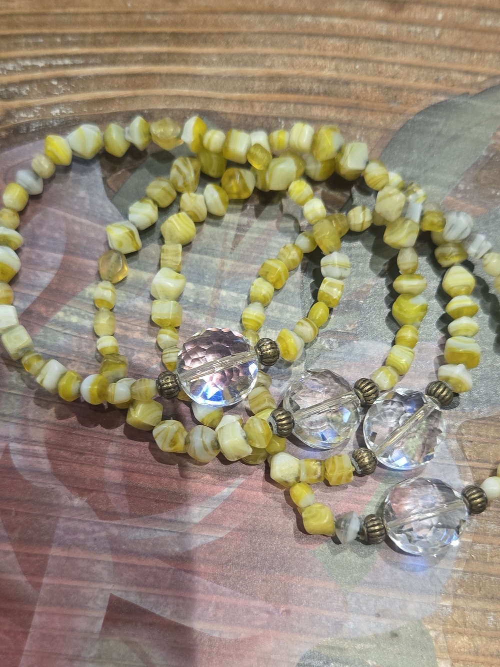Yellow Beaded Stretch Bracelet with Faceted Crystal Accent